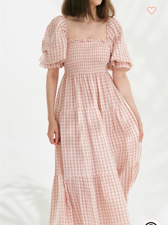 Nothing Fits But Dresses & Skirts - Nothing fits but Kiko Smocked Puff-Sleeve Gingham Maxi Dress Pink sz small